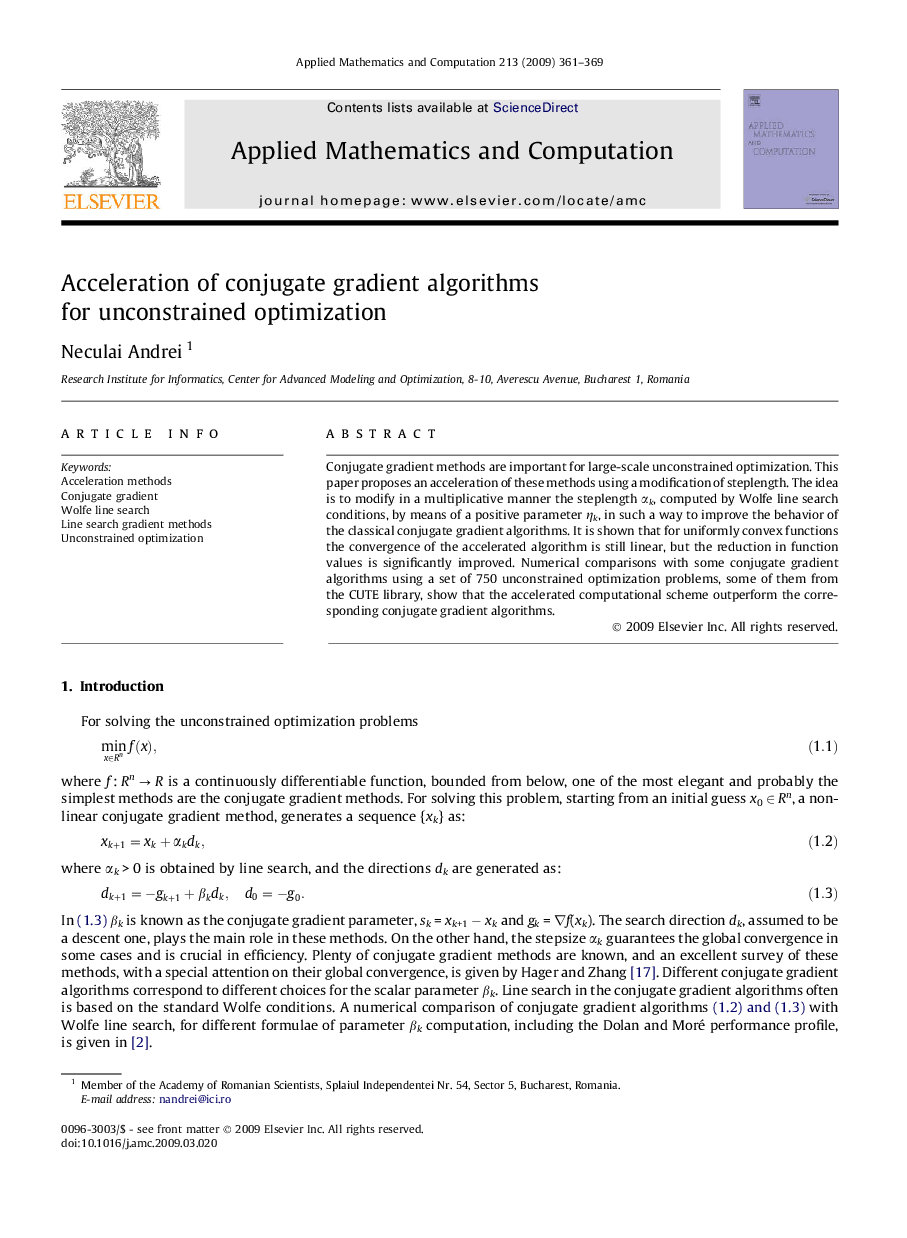 Acceleration of conjugate gradient algorithms for unconstrained optimization