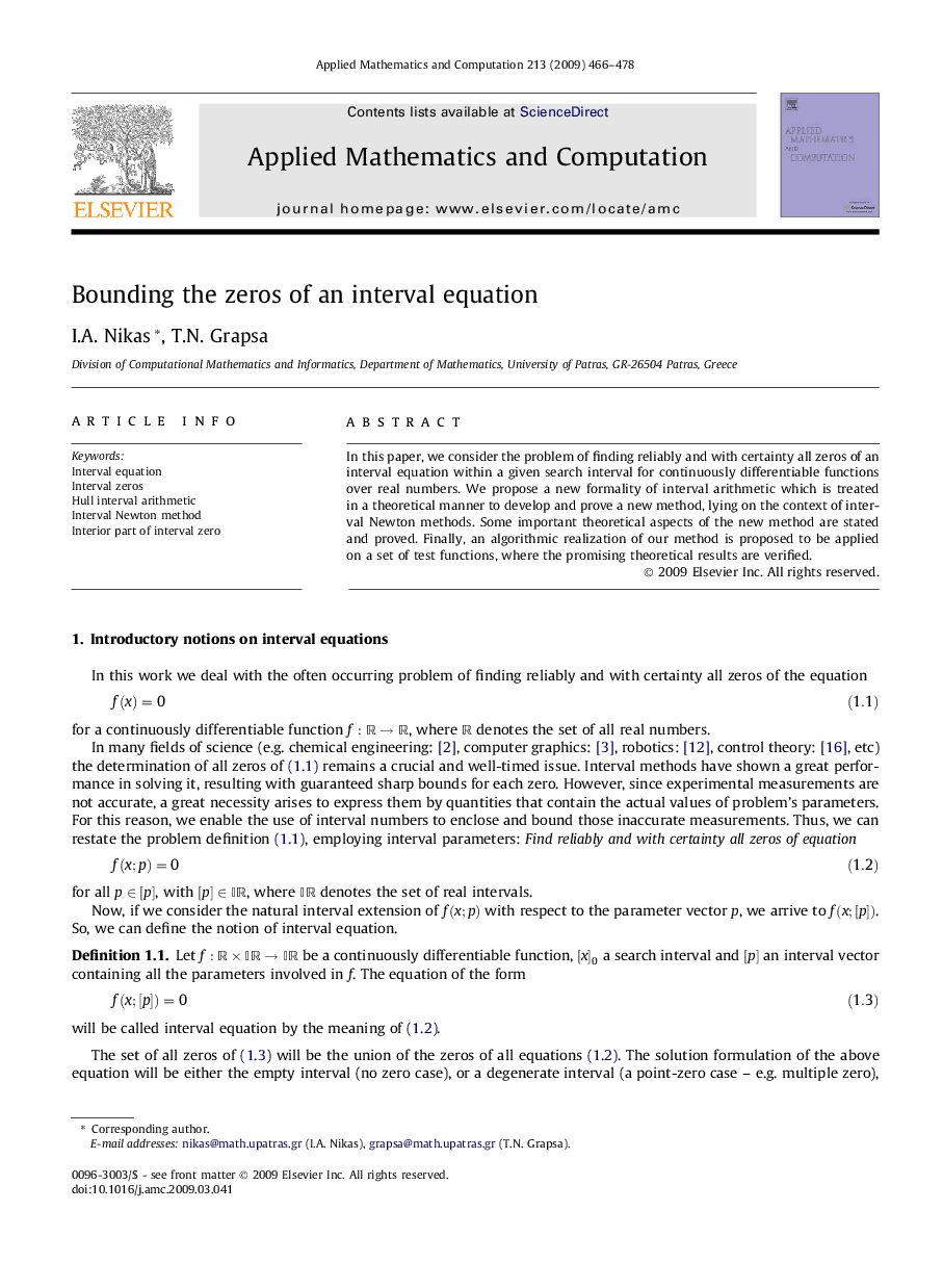 Bounding the zeros of an interval equation