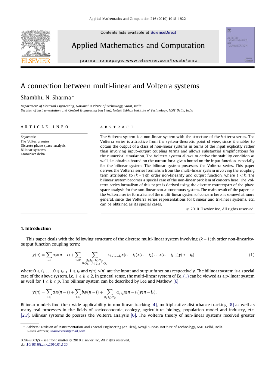 A connection between multi-linear and Volterra systems