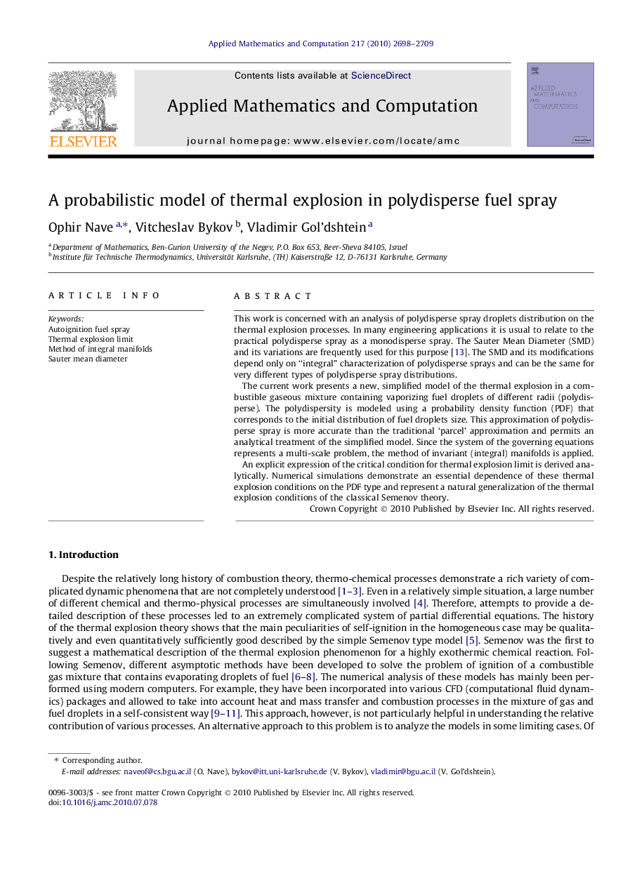 A probabilistic model of thermal explosion in polydisperse fuel spray