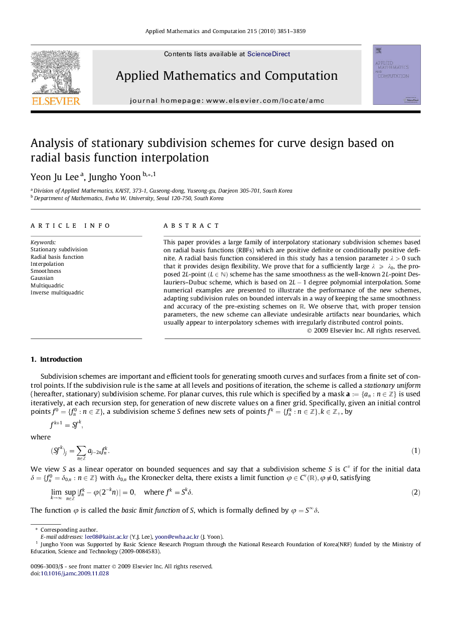 Analysis of stationary subdivision schemes for curve design based on radial basis function interpolation