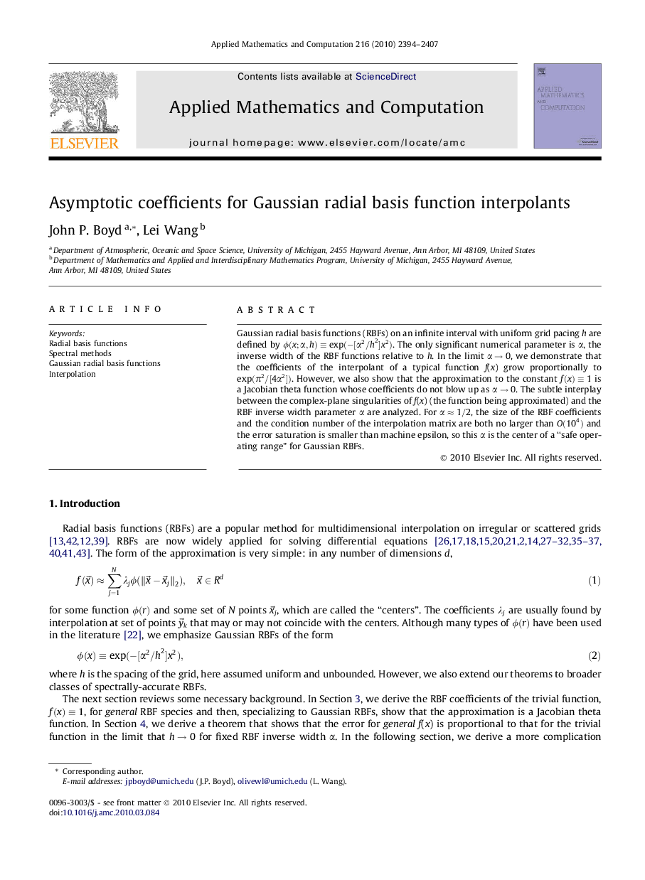 Asymptotic coefficients for Gaussian radial basis function interpolants