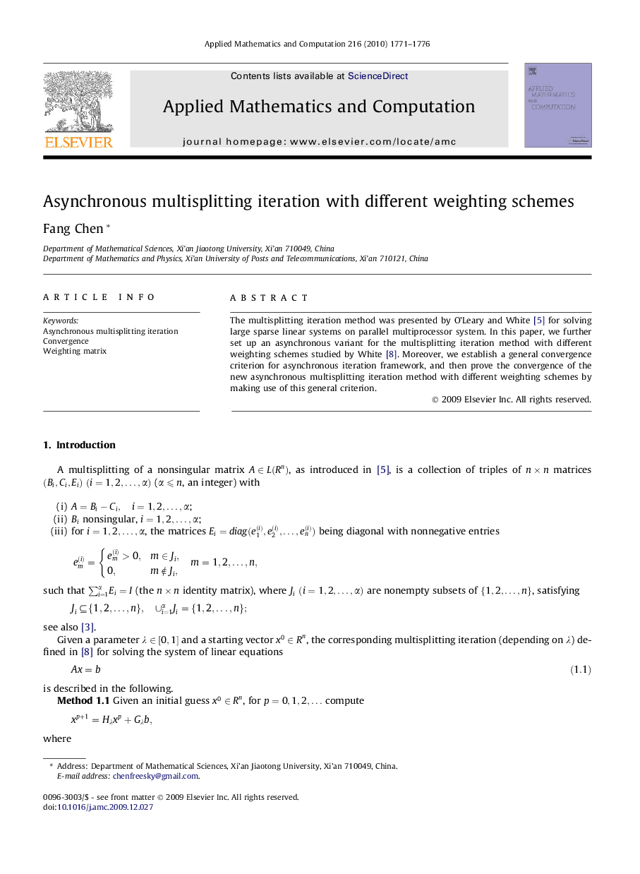 Asynchronous multisplitting iteration with different weighting schemes