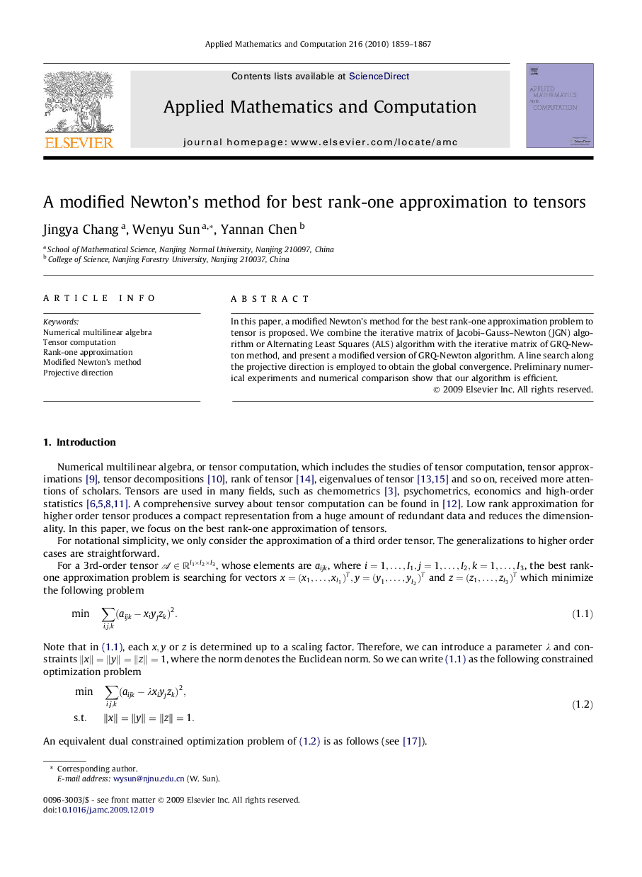 A modified Newton’s method for best rank-one approximation to tensors