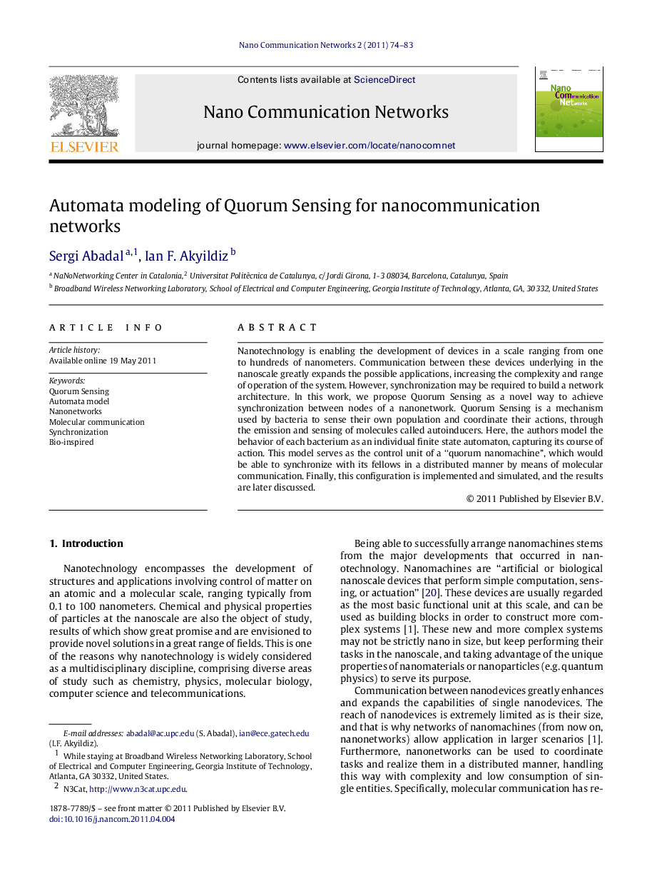 Automata modeling of Quorum Sensing for nanocommunication networks