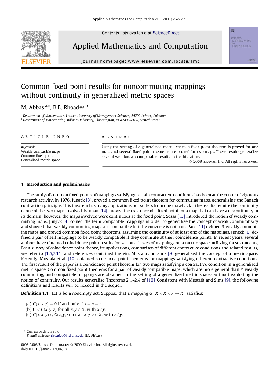 Common fixed point results for noncommuting mappings without continuity in generalized metric spaces