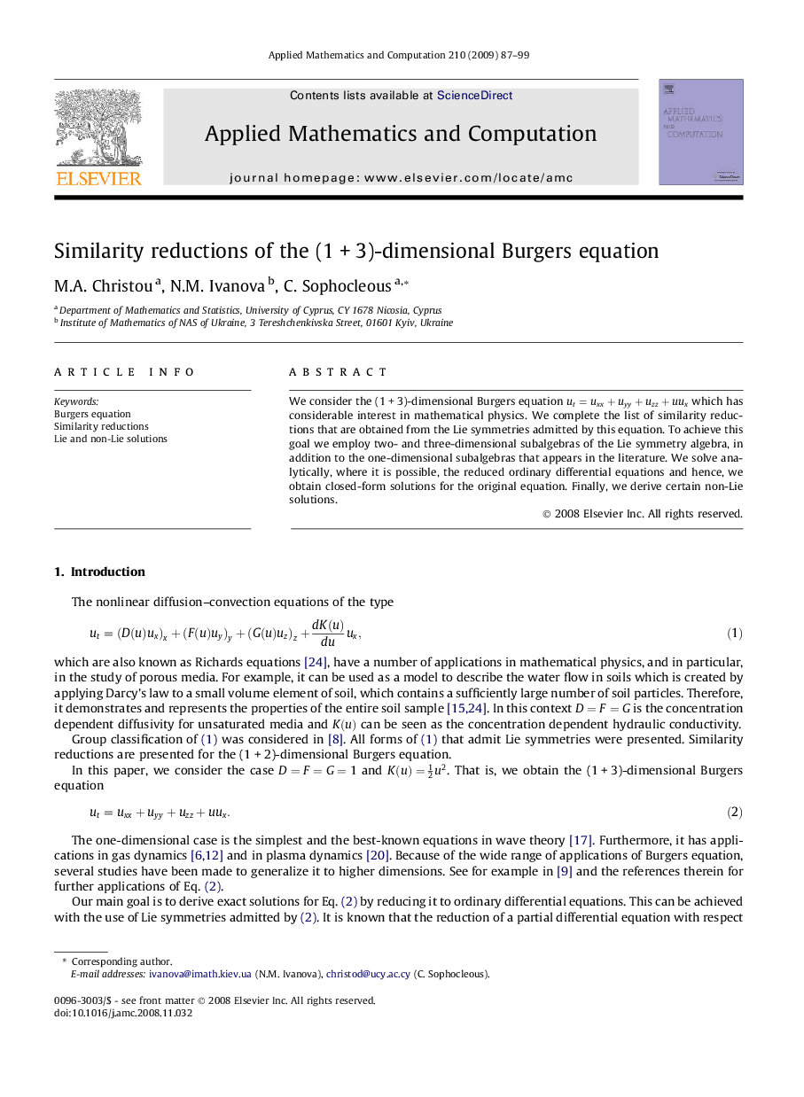 Similarity reductions of the (1 + 3)-dimensional Burgers equation