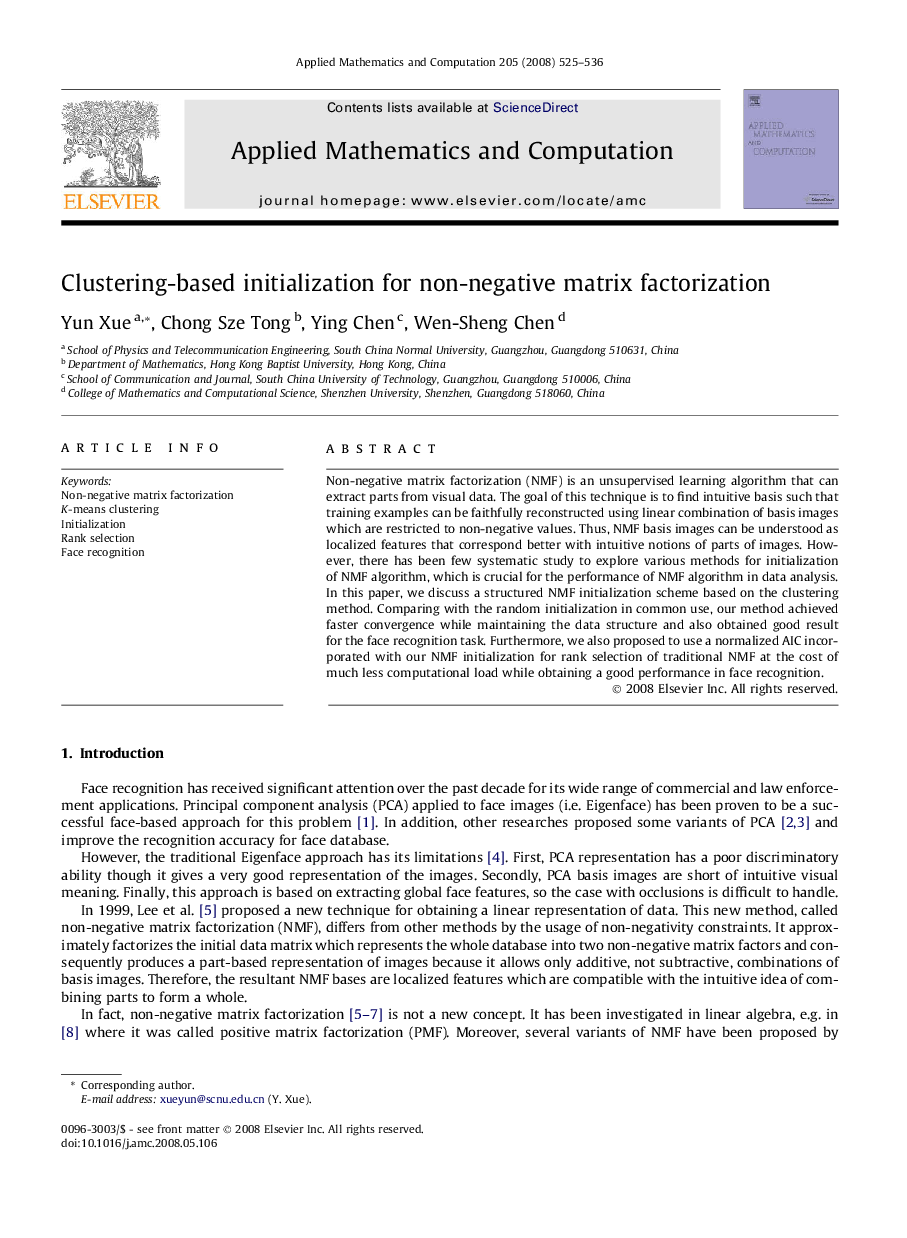 Clustering-based initialization for non-negative matrix factorization