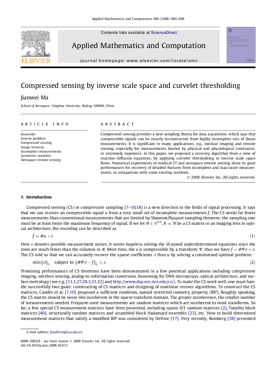 Compressed sensing by inverse scale space and curvelet thresholding