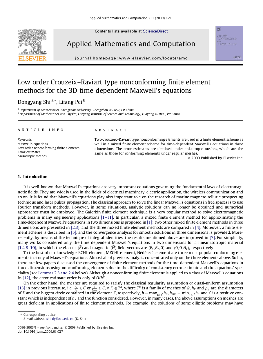 Low order Crouzeix–Raviart type nonconforming finite element methods for the 3D time-dependent Maxwell’s equations