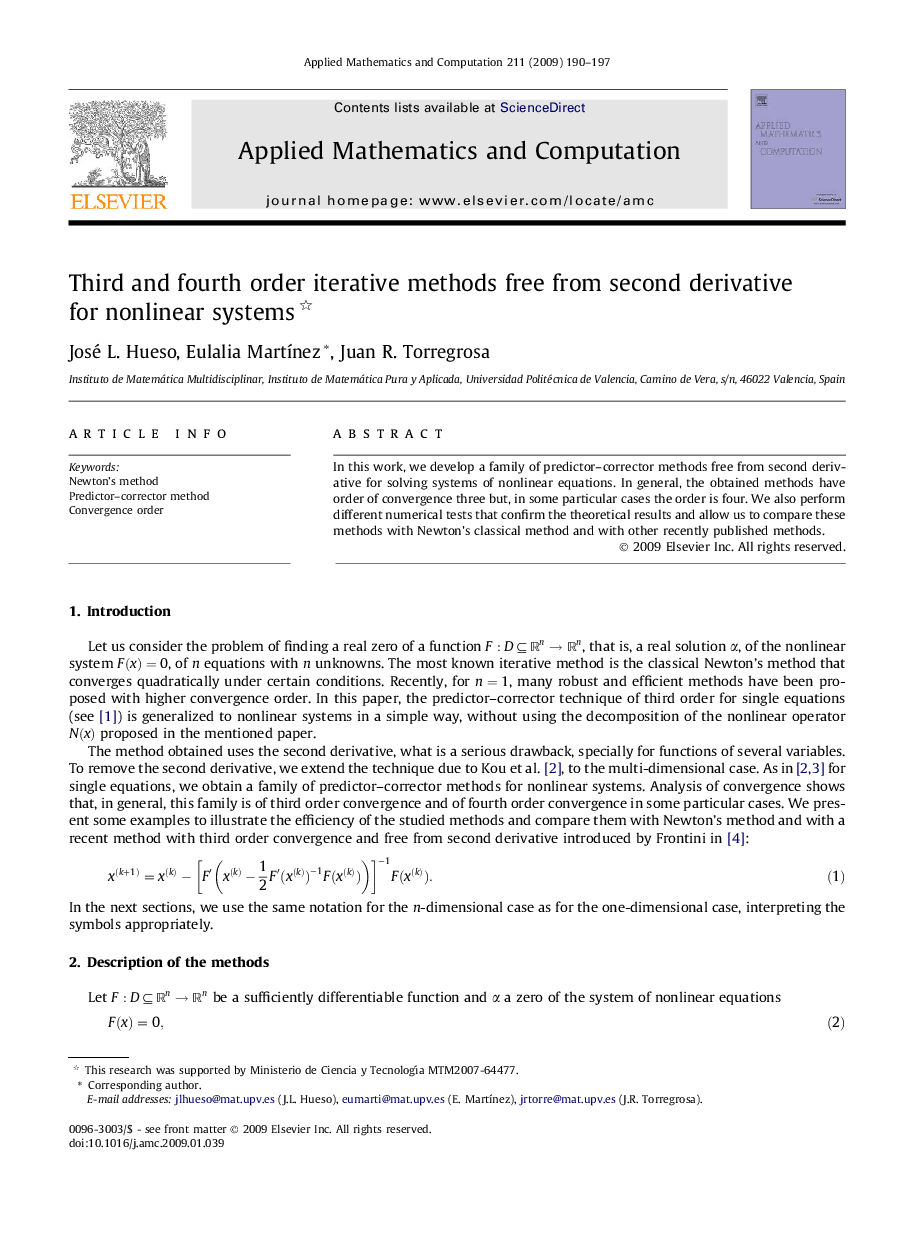 Third and fourth order iterative methods free from second derivative for nonlinear systems 