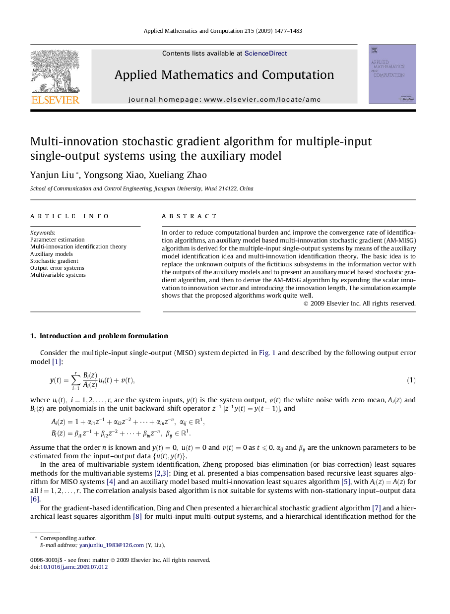 Multi-innovation stochastic gradient algorithm for multiple-input single-output systems using the auxiliary model