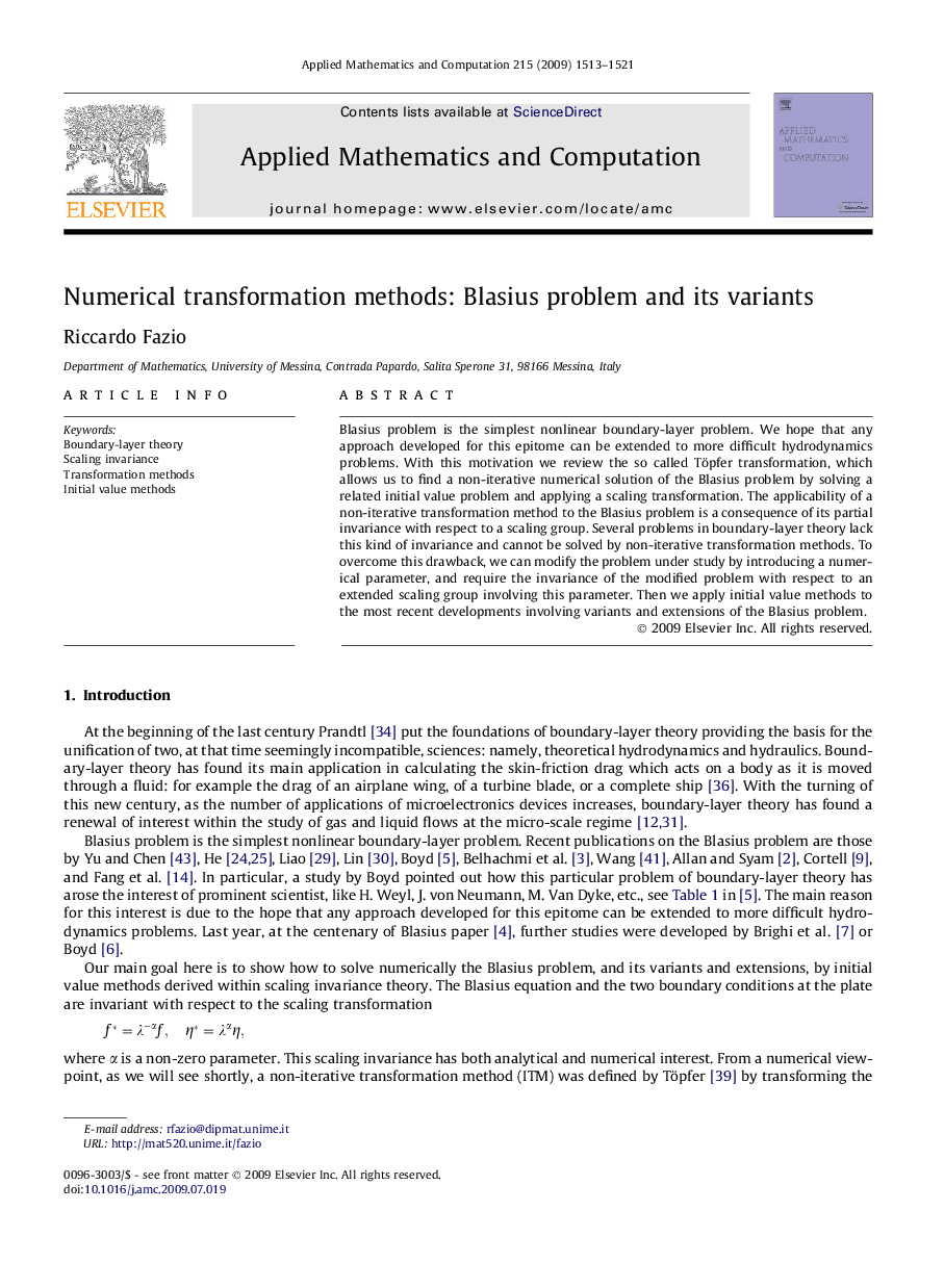 Numerical transformation methods: Blasius problem and its variants