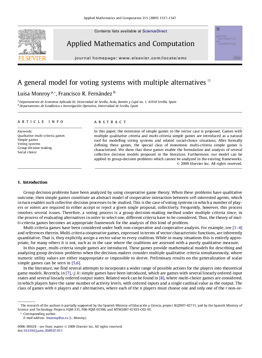 A general model for voting systems with multiple alternatives 