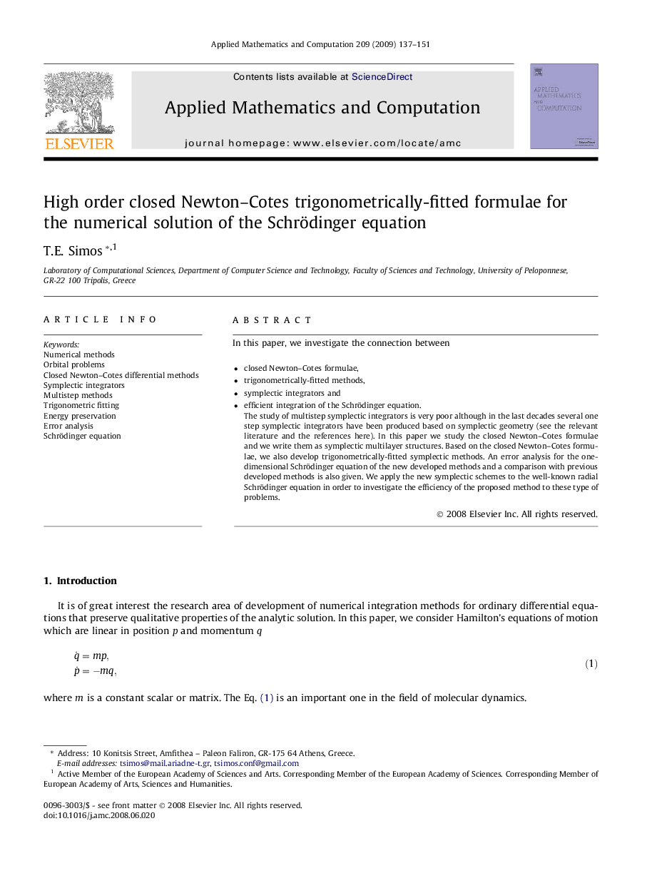 High order closed Newton–Cotes trigonometrically-fitted formulae for the numerical solution of the Schrödinger equation