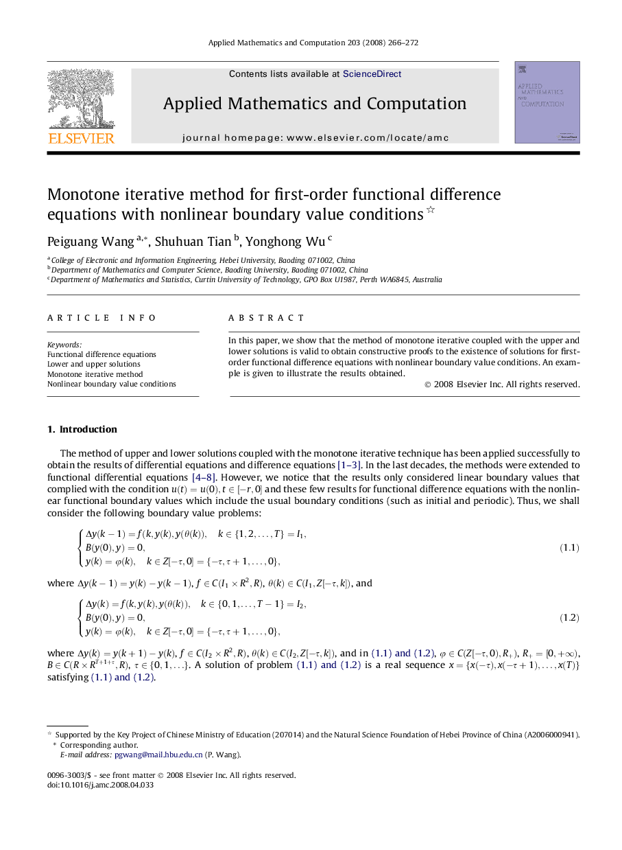 Monotone iterative method for first-order functional difference equations with nonlinear boundary value conditions 