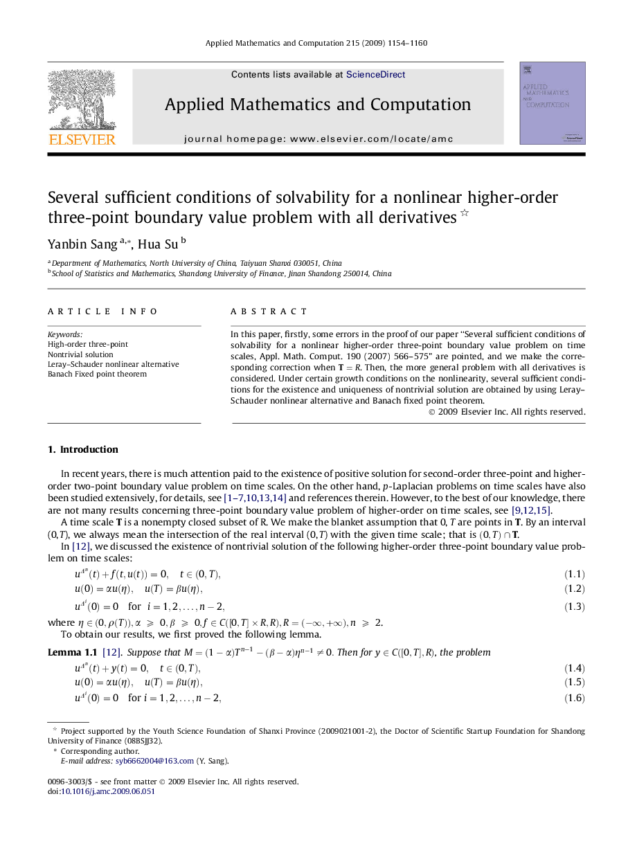 Several sufficient conditions of solvability for a nonlinear higher-order three-point boundary value problem with all derivatives