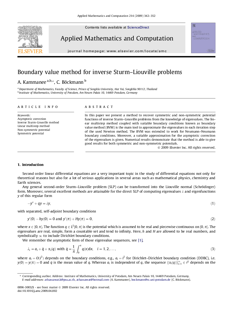 Boundary value method for inverse Sturm-Liouville problems