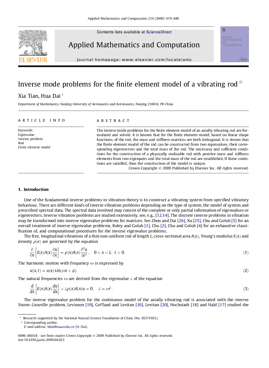 Inverse mode problems for the finite element model of a vibrating rod 