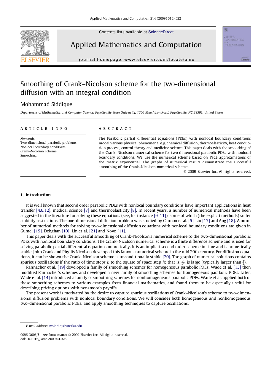 Smoothing of Crank–Nicolson scheme for the two-dimensional diffusion with an integral condition