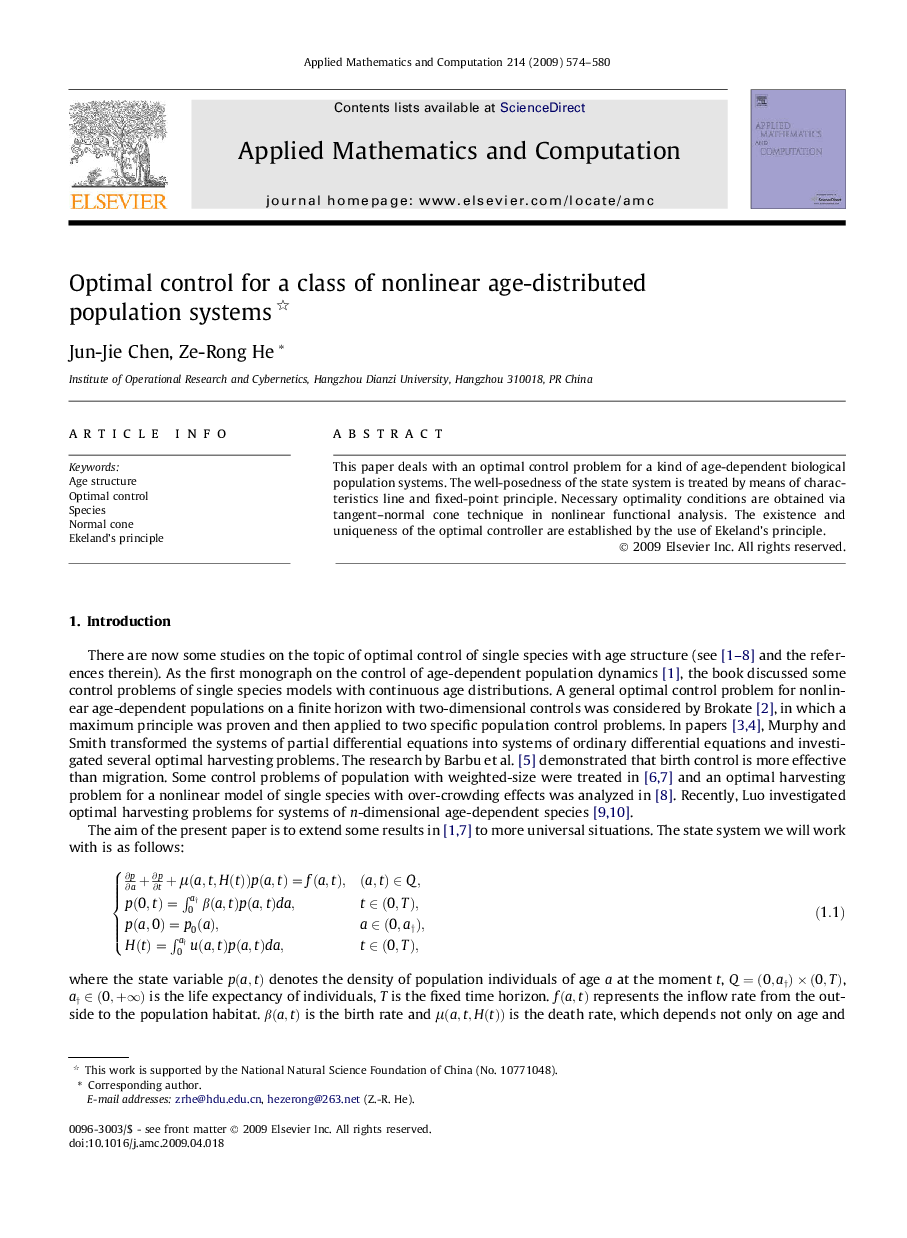 Optimal control for a class of nonlinear age-distributed population systems 