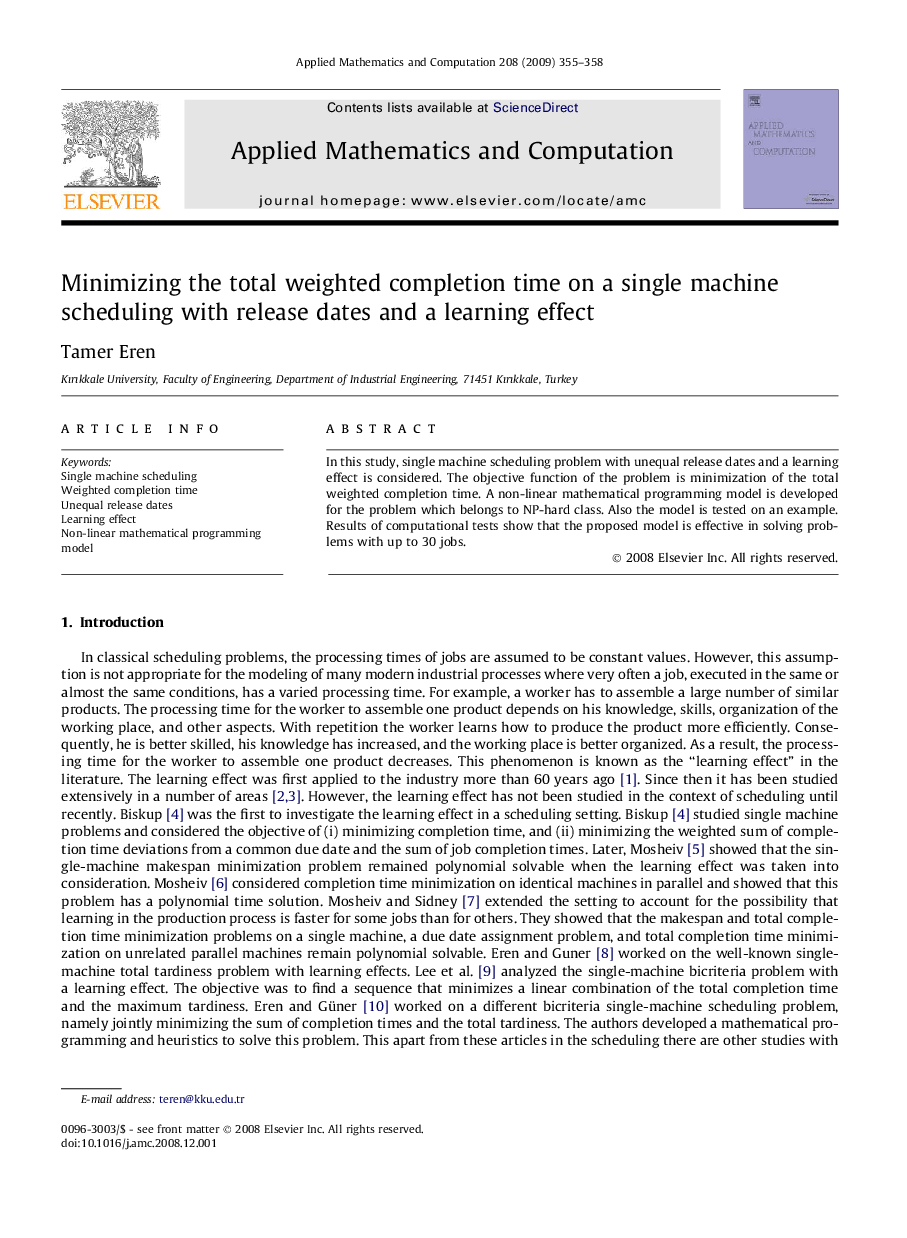 Minimizing the total weighted completion time on a single machine scheduling with release dates and a learning effect