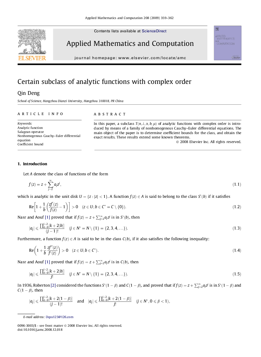 Certain subclass of analytic functions with complex order