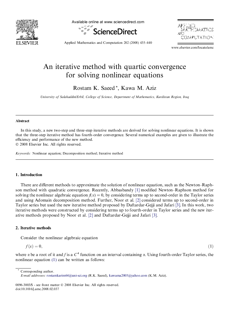 An iterative method with quartic convergence for solving nonlinear equations