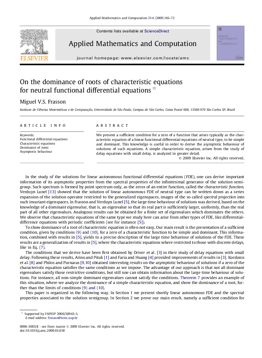 On the dominance of roots of characteristic equations for neutral functional differential equations 