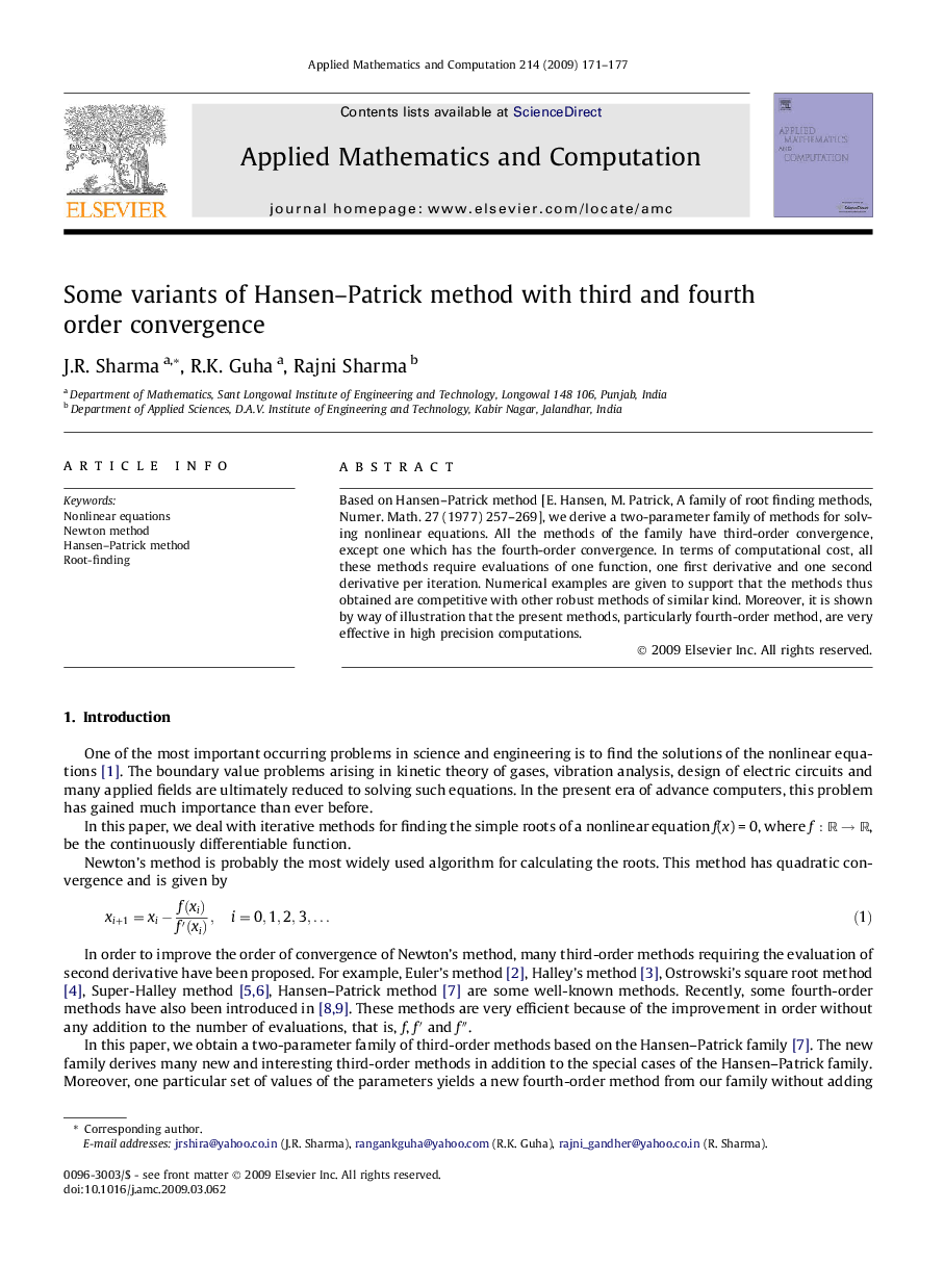 Some variants of Hansen-Patrick method with third and fourth order convergence