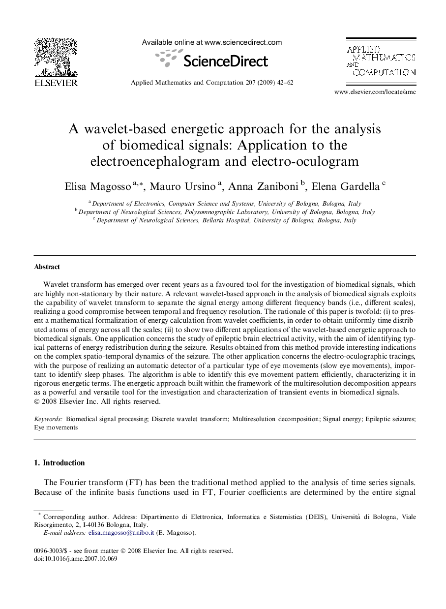 A wavelet-based energetic approach for the analysis of biomedical signals: Application to the electroencephalogram and electro-oculogram