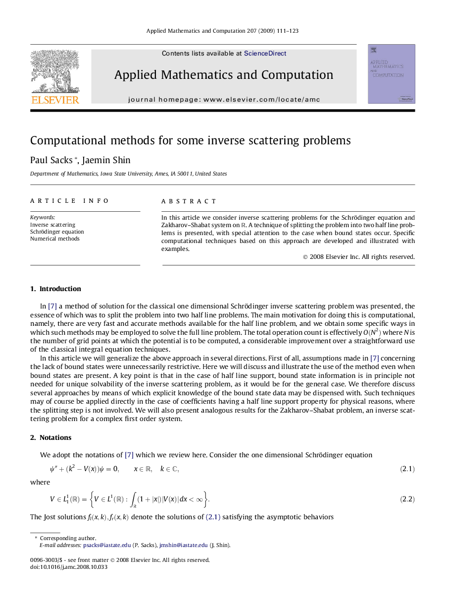 Computational methods for some inverse scattering problems