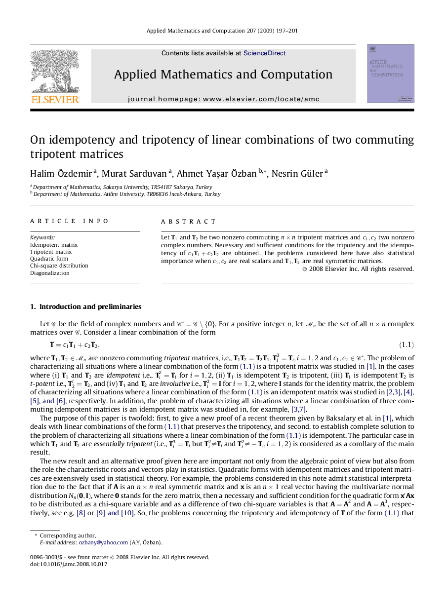 On idempotency and tripotency of linear combinations of two commuting tripotent matrices