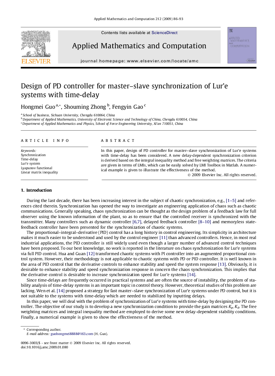 Design of PD controller for master-slave synchronization of Lur'e systems with time-delay