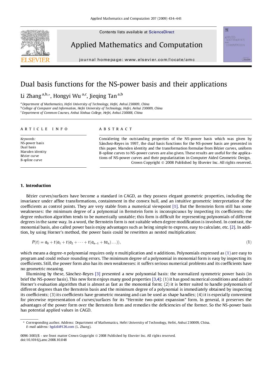 Dual basis functions for the NS-power basis and their applications