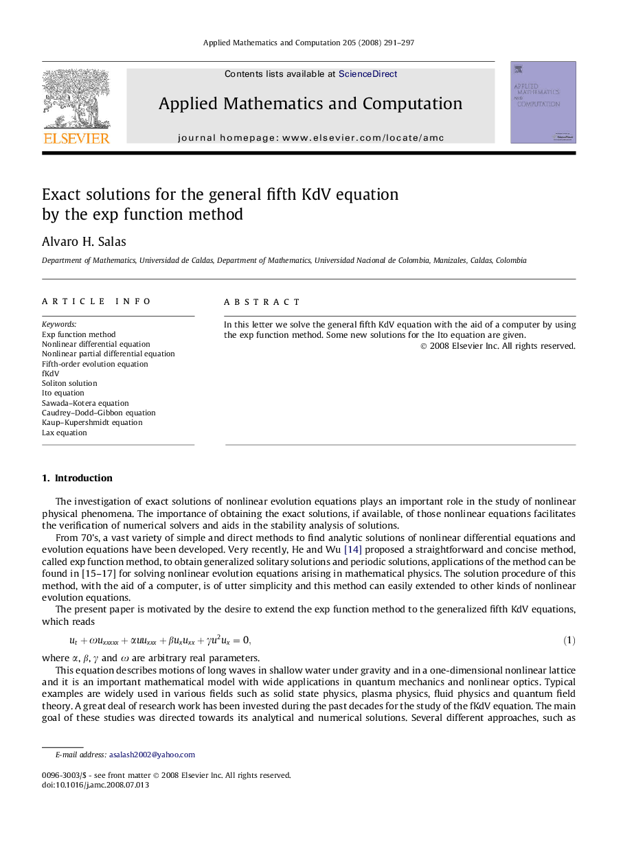 Exact solutions for the general fifth KdV equation by the exp function method