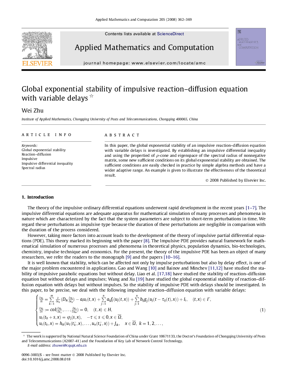 Global exponential stability of impulsive reaction–diffusion equation with variable delays 