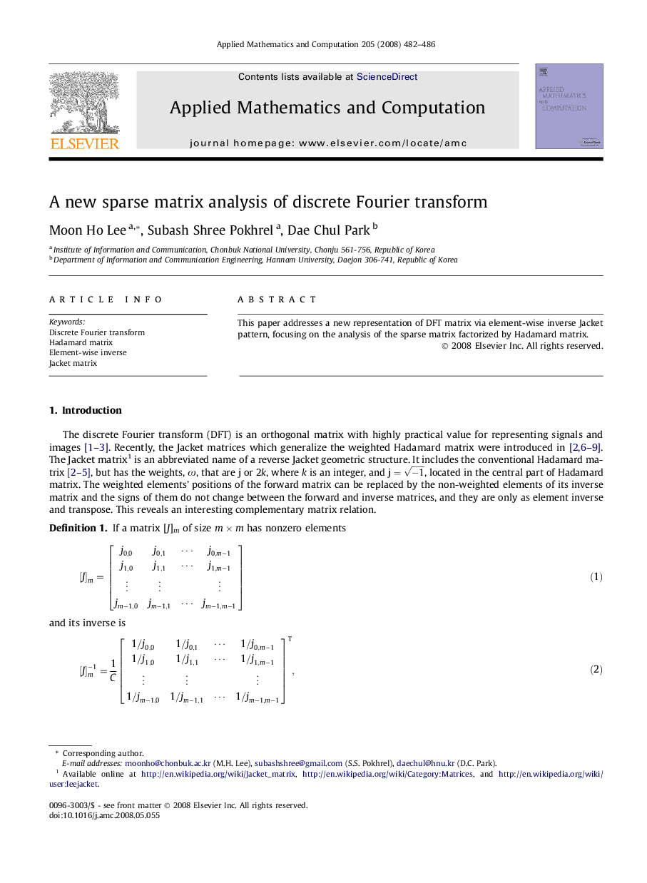 A new sparse matrix analysis of discrete Fourier transform