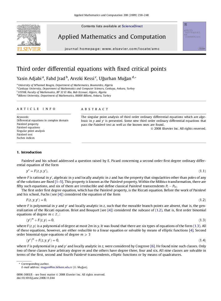 Third order differential equations with fixed critical points