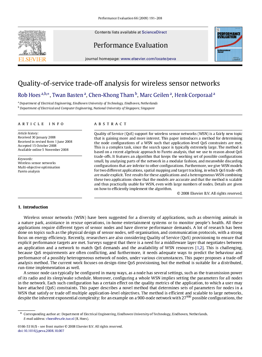 Quality-of-service trade-off analysis for wireless sensor networks