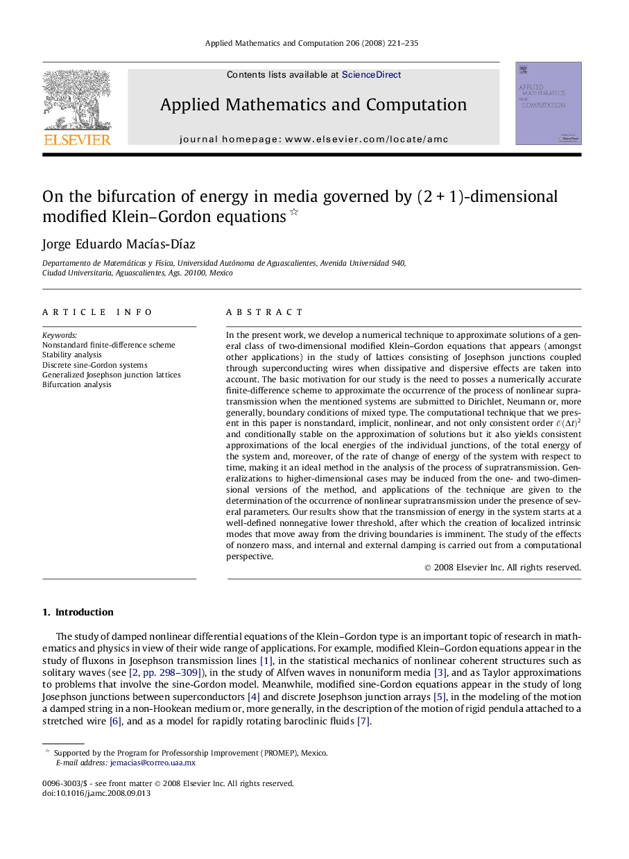 On the bifurcation of energy in media governed by (2Â +Â 1)-dimensional modified Klein-Gordon equations