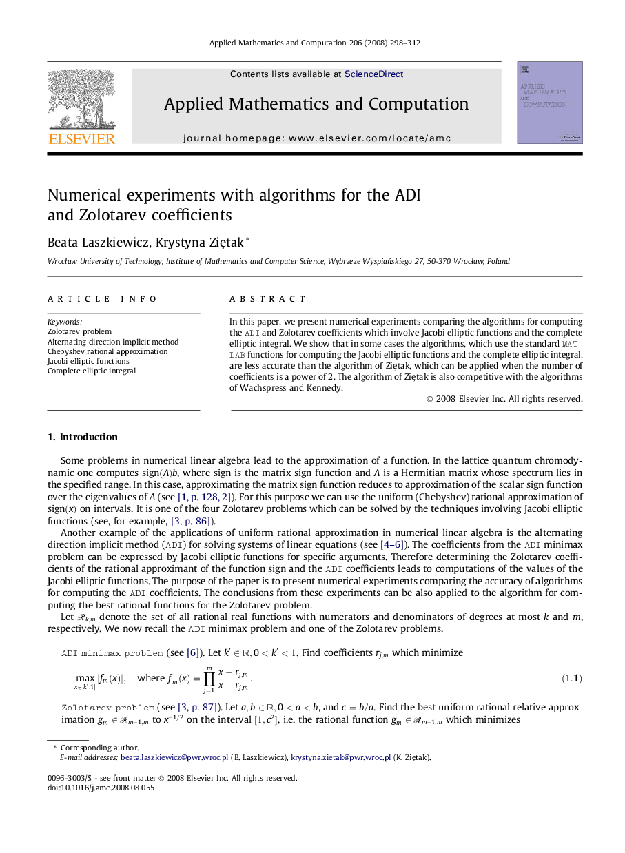 Numerical experiments with algorithms for the ADI and Zolotarev coefficients