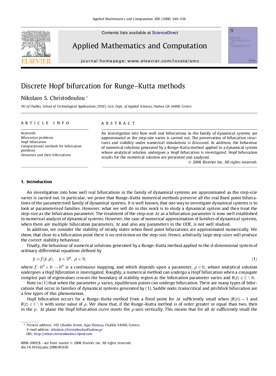 Discrete Hopf bifurcation for Runge–Kutta methods