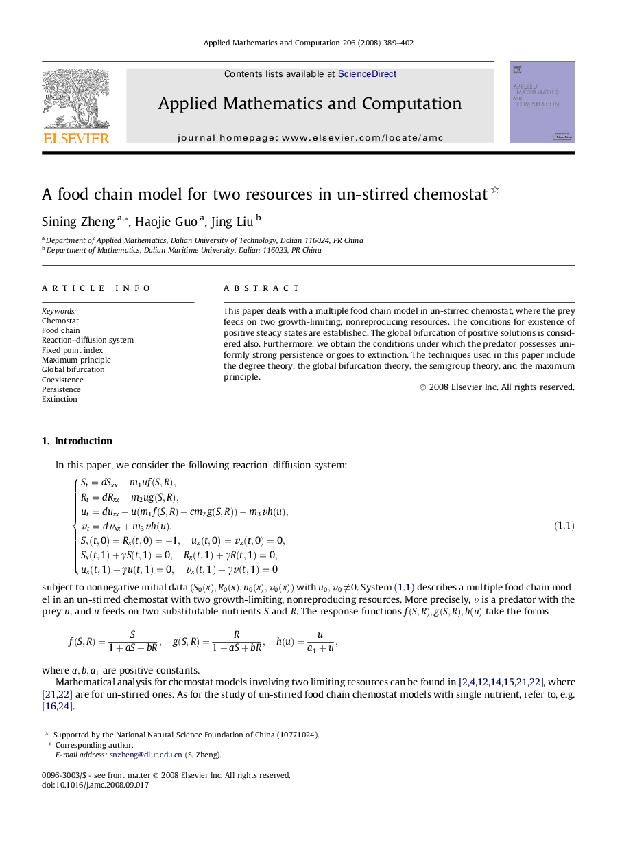 A food chain model for two resources in un-stirred chemostat