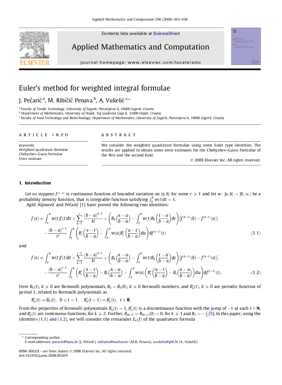 Euler's method for weighted integral formulae