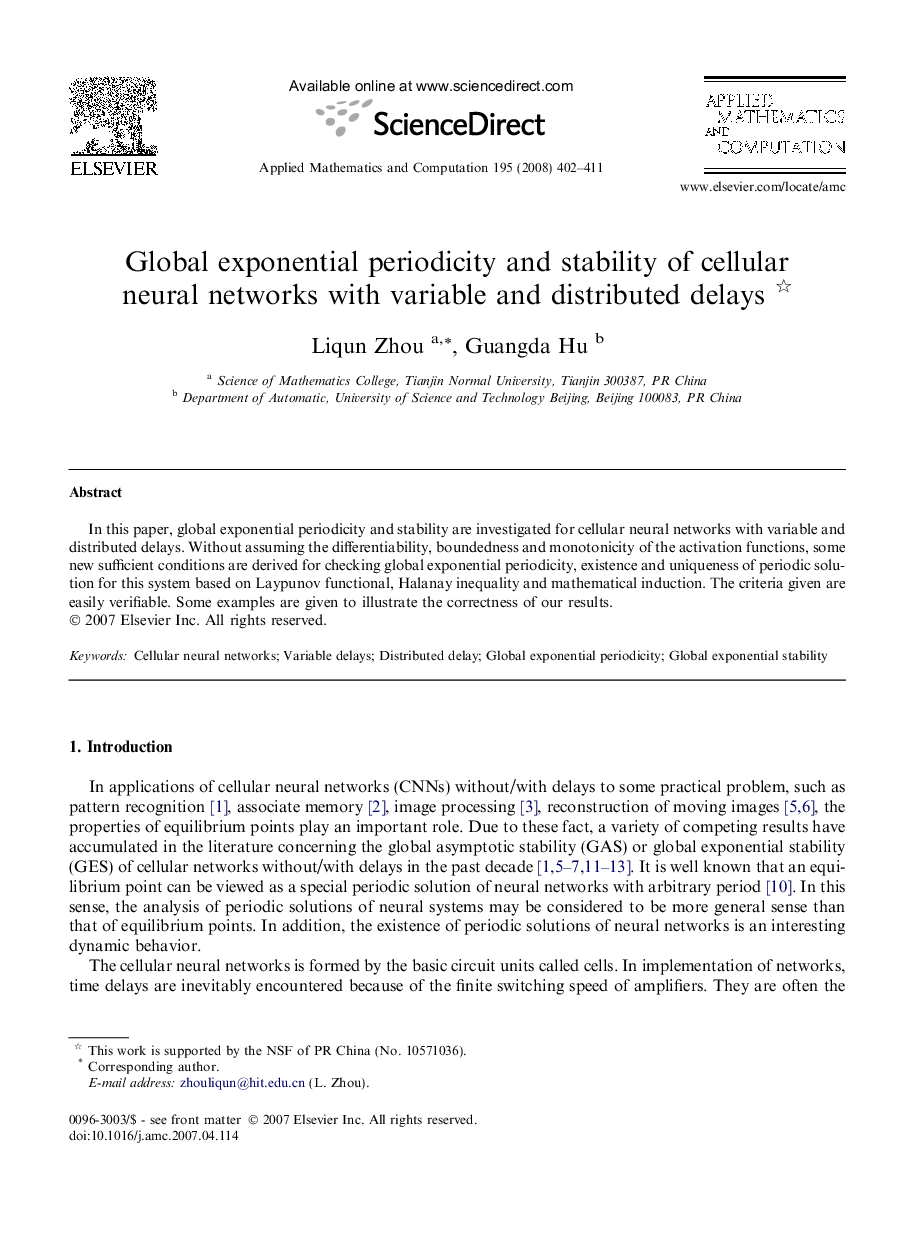 Global exponential periodicity and stability of cellular neural networks with variable and distributed delays