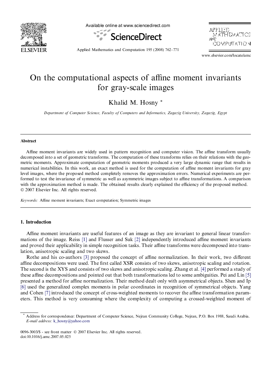 On the computational aspects of affine moment invariants for gray-scale images