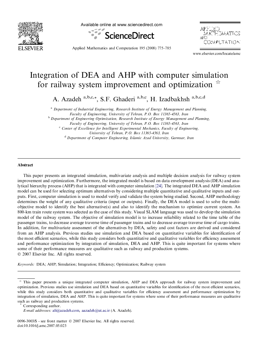 Integration of DEA and AHP with computer simulation for railway system improvement and optimization 