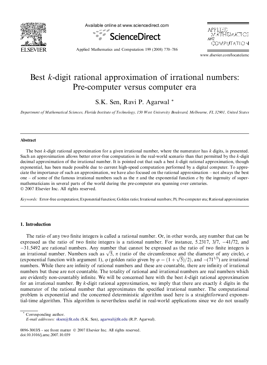 Best k-digit rational approximation of irrational numbers: Pre-computer versus computer era