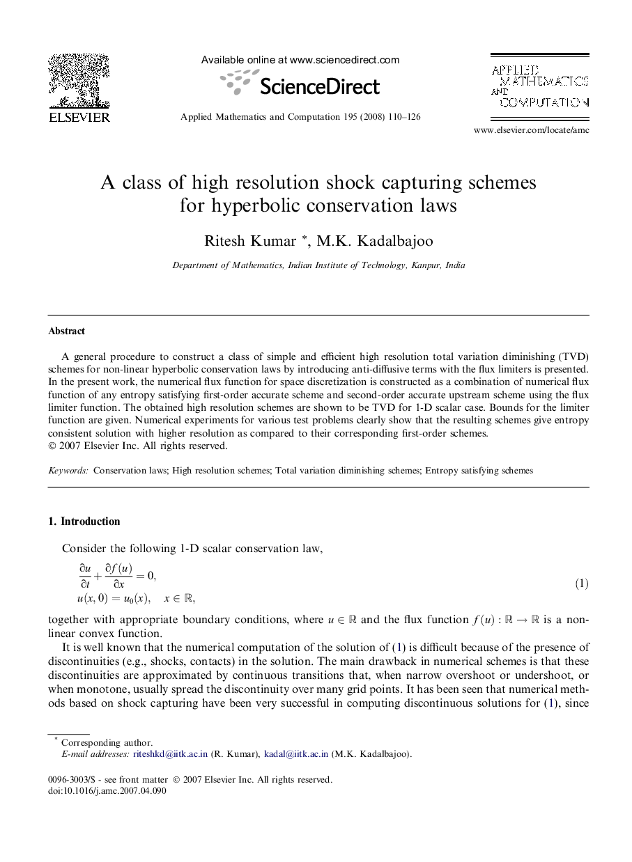 A class of high resolution shock capturing schemes for hyperbolic conservation laws